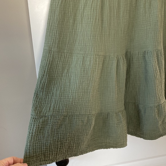 Cristina Vergani Italian Made Green Textured Cotton Tiered A-line Dress - Picture 3 of 8